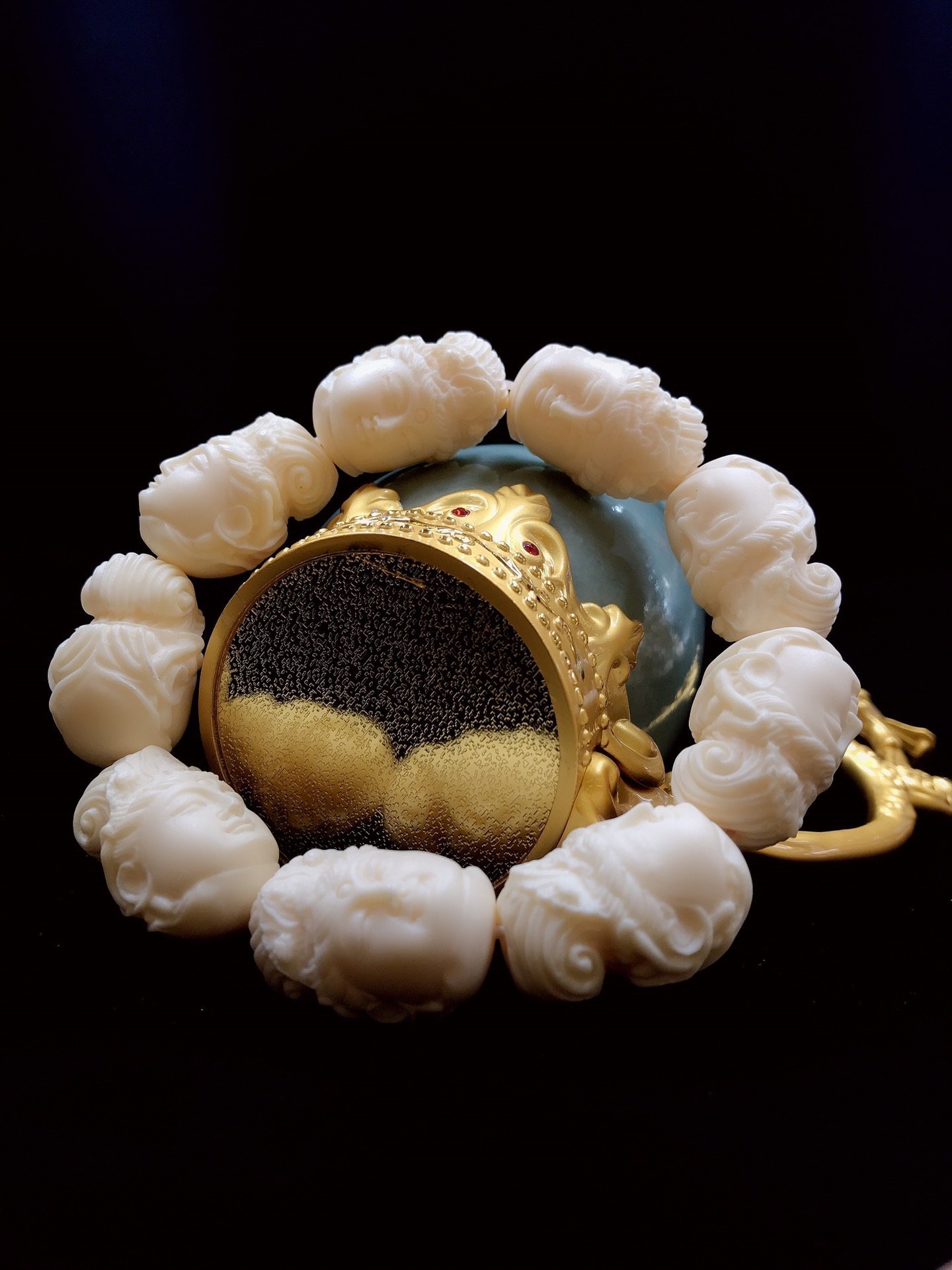 Ivory fruit carved Guanyin head prayer bead bracelet, Bodhi seed coconut wood hand-held prayer bead cart hanging accessory, gift box set pic 2