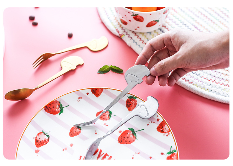Stainless steel cartoon fruit spoon and fork, afternoon tea dessert cake spoon, animal-shaped tableware fork and spoon, creative tableware, decorative spoon, stainless steel dessert spoon, ice cream spoon, Popsicle spoon, spoon, dinner spoon pic 7