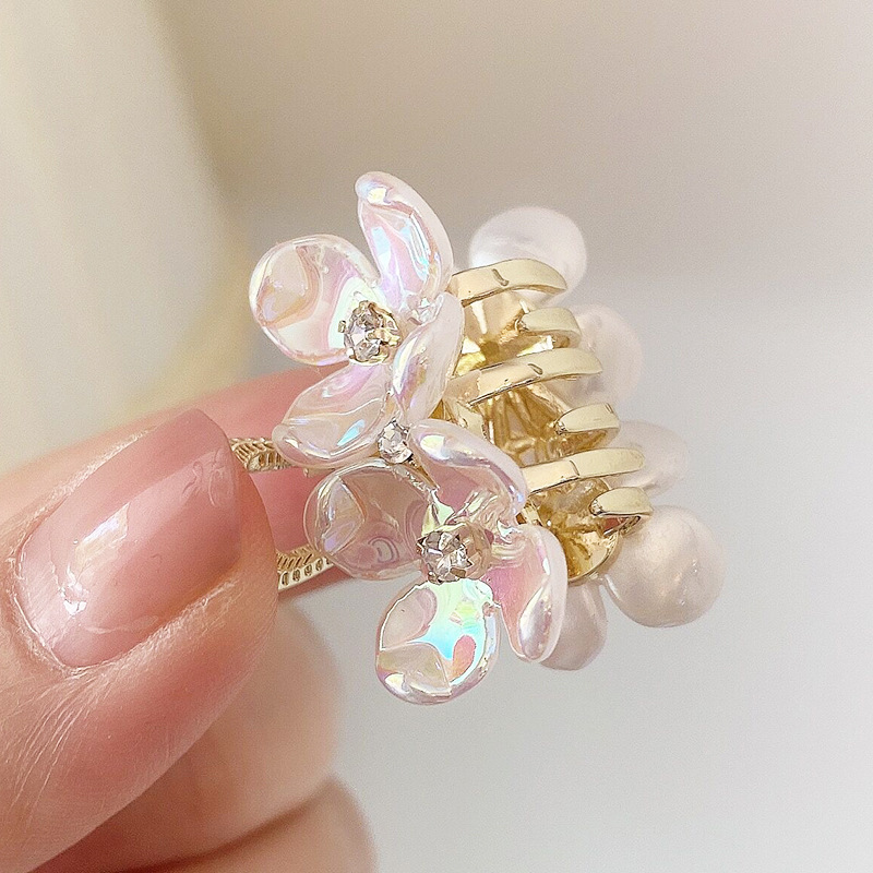 花朵夹子头饰发夹珍珠贝壳花水钻抓夹女小号鲨鱼夹网红女发卡发饰详情12