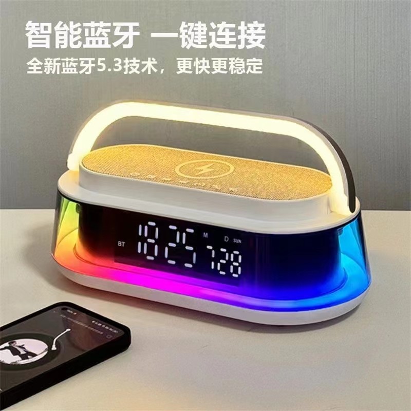 S303 Smart wireless Charging portable Bluetooth speaker, bedroom light, night light with alarm clock and timer pic 1