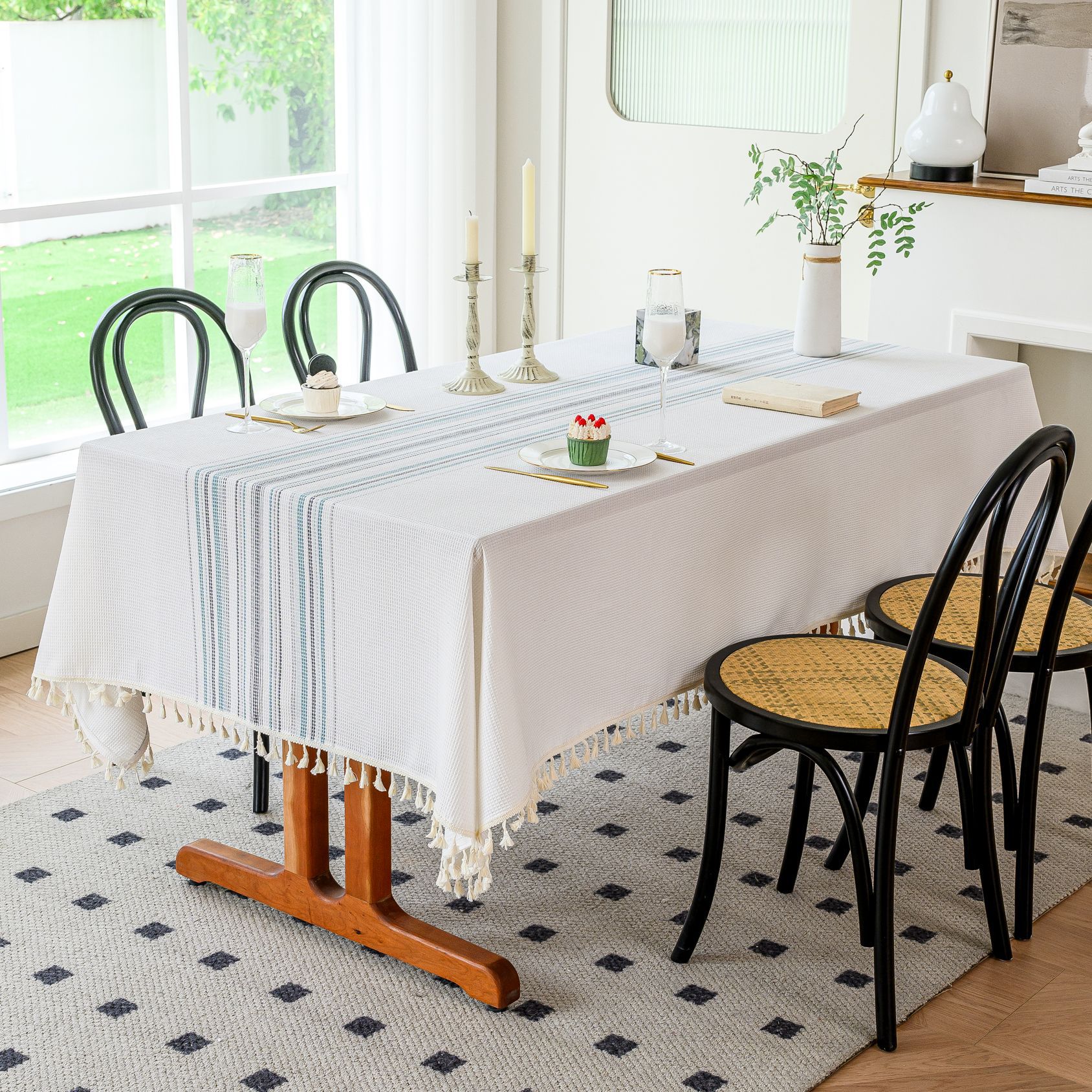 Wholesale of American-style country solid-color household rectangular table fabric, soft and breathable waffle striped coffee table cover fabric pic 54