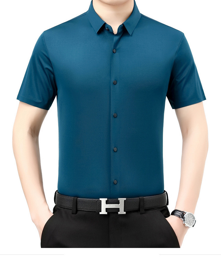 Verano 2024 nuevo negocio morera seda manga corta camisa de hombre de mediana edad verano casual vestido formal sin marcas camisas de hombre pic 23