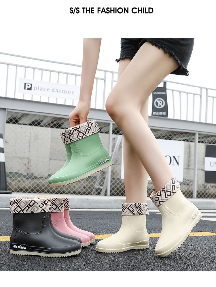 日系新款雨靴女士款短靴户外雨鞋厚底成人时尚款网红防滑加绒水鞋详情10