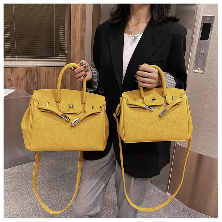 Lychee pattern platinum bag 2021 new style Kelly bag for brides, wedding bags and women, large capacity hand-held bag, shoulder crossbody, soft surface pic 21