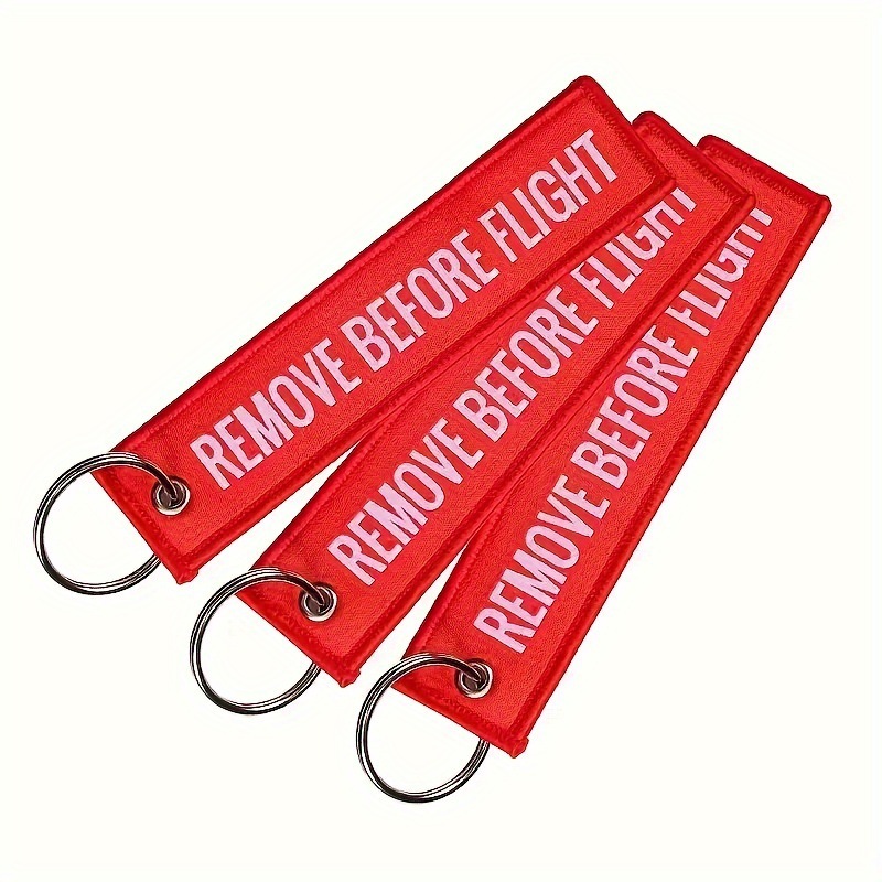 亚马逊刺绣红底白字飞行前摘除标签钥匙扣REMOVE BEFORE FLIGHT详情6