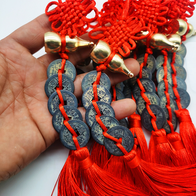 Cinnabar Fulu frosted gold gourd pendant, painted bagua metal gourd pendant, black copper five-emperor coin gourd pendant pic 12