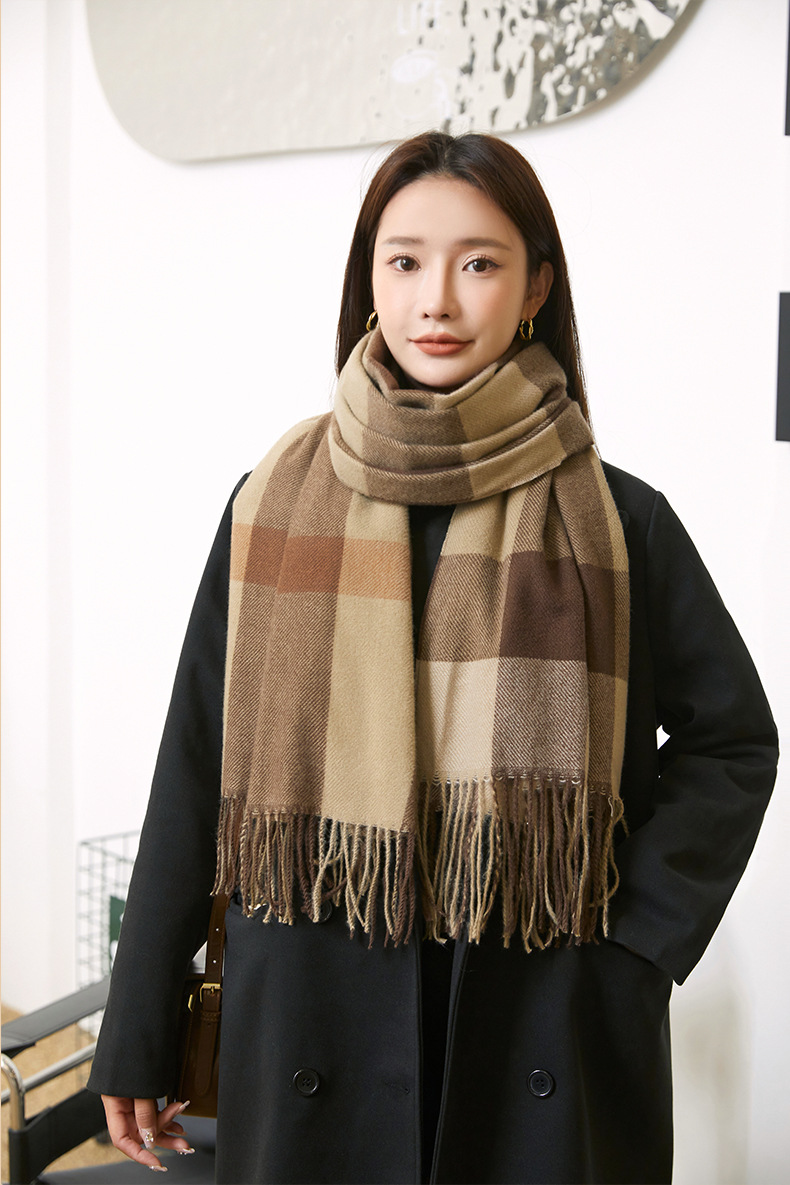 2022 New checkered scarf for women, a sweet and versatile Japanese and Korean style warm scarf, a fashionable shawl, and a faux cashmere scarf for women pic 14