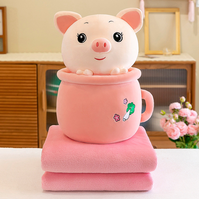 Cartoon rabbit, panda, cute piggy, milk tea cup, dual-purpose throw pillow blanket, two-in-one blanket, office midday rest pillow pic 19