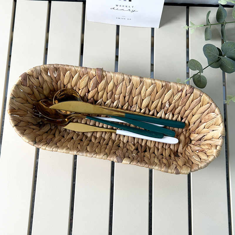 家用零食收纳篮创意草编葫芦草编织果盘刀叉篮小吃编织篮面包篮子详情7