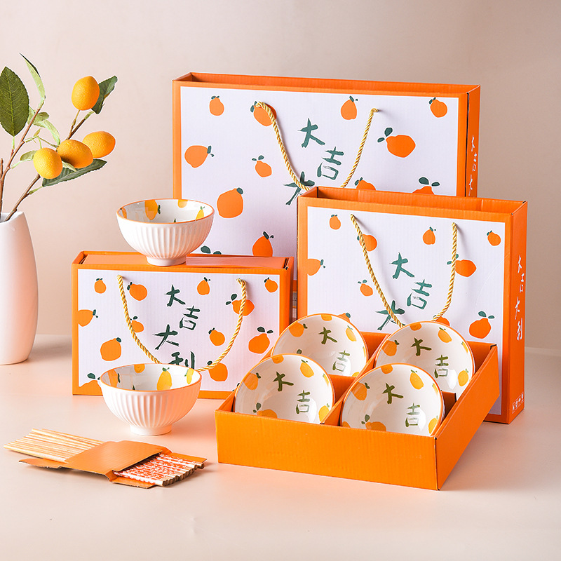 【 Six Bowls and Six Chopsticks 】 Household high-appearance-level, auspicious gift box set of ceramic bowls and chopsticks for business wholesale as souvenirs pic 3