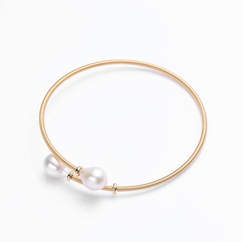 Fashion trend natural freshwater pearl bracelet 14K gold-plated double pearl Korean-style pearl bracelet adjustable jewelry pic 14