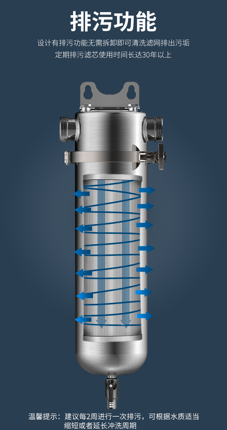304不锈钢前置过滤器家用全屋大流量净水器反冲洗自来水过滤器Stainless steel prefilter详情10