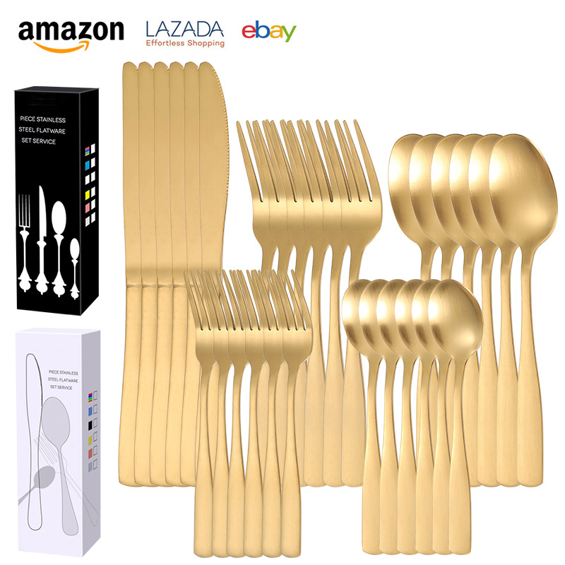 跨境亚马逊不锈钢餐具24件套葡萄牙刀叉勺四主件餐具礼品套装批发详情4