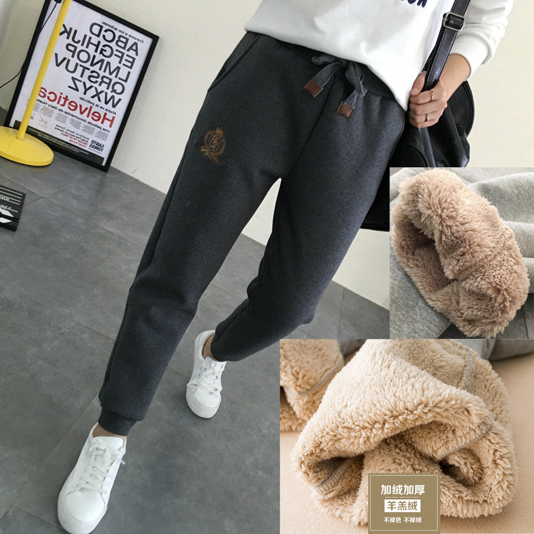 Autumn and winter lambskin sweatpants for women and couples, casual high-waisted cotton chanel-style long pants, loose tight-fitting fleece pants pic 11