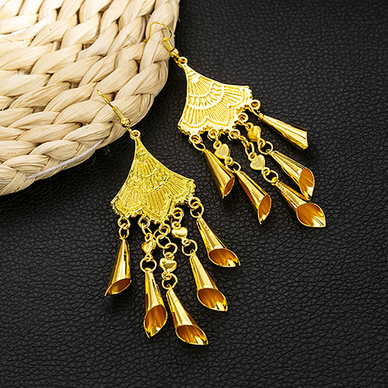Ethnic-style peacock earrings, golden bell tassel earrings, Bohemian leaf pendants, scenic area earrings wholesale pic 17