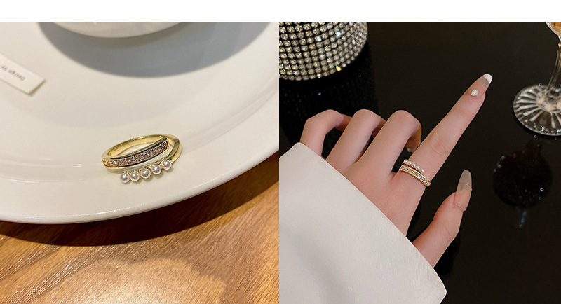 Korean high-end zircon pearl rings for women, retro, niche and light luxury open-top rings, ins style jewelry wholesale pic 31