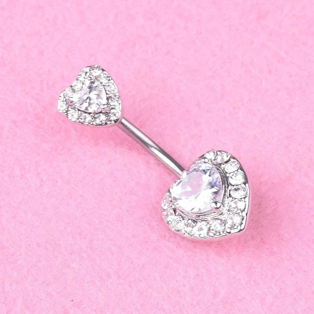 专供新品欧美新款性感双爱心肚脐环镶钻镶锆石桃心肚脐钉跨境详情7