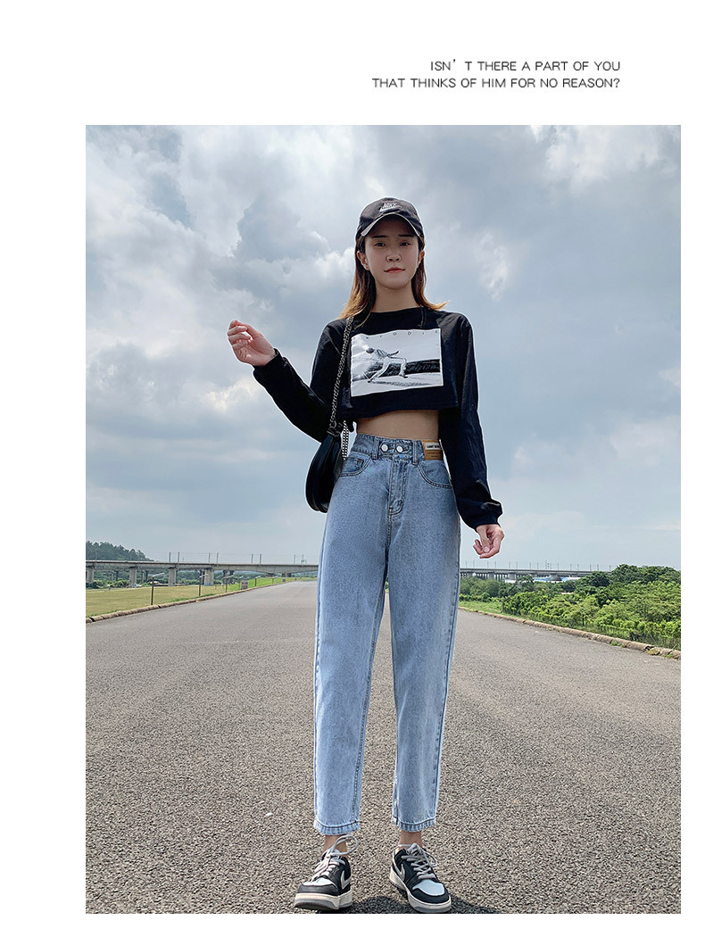 2023春季小个子牛仔裤女宽松高腰萝卜裤小直筒显瘦老爹九分哈伦裤详情21