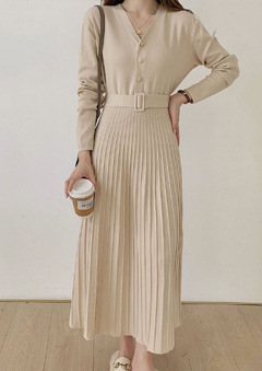 Semi-high neck mid-length elegant woolen dress, new autumn/Winter 2024 Korean-style long-sleeved base knitted dress for women pic 21