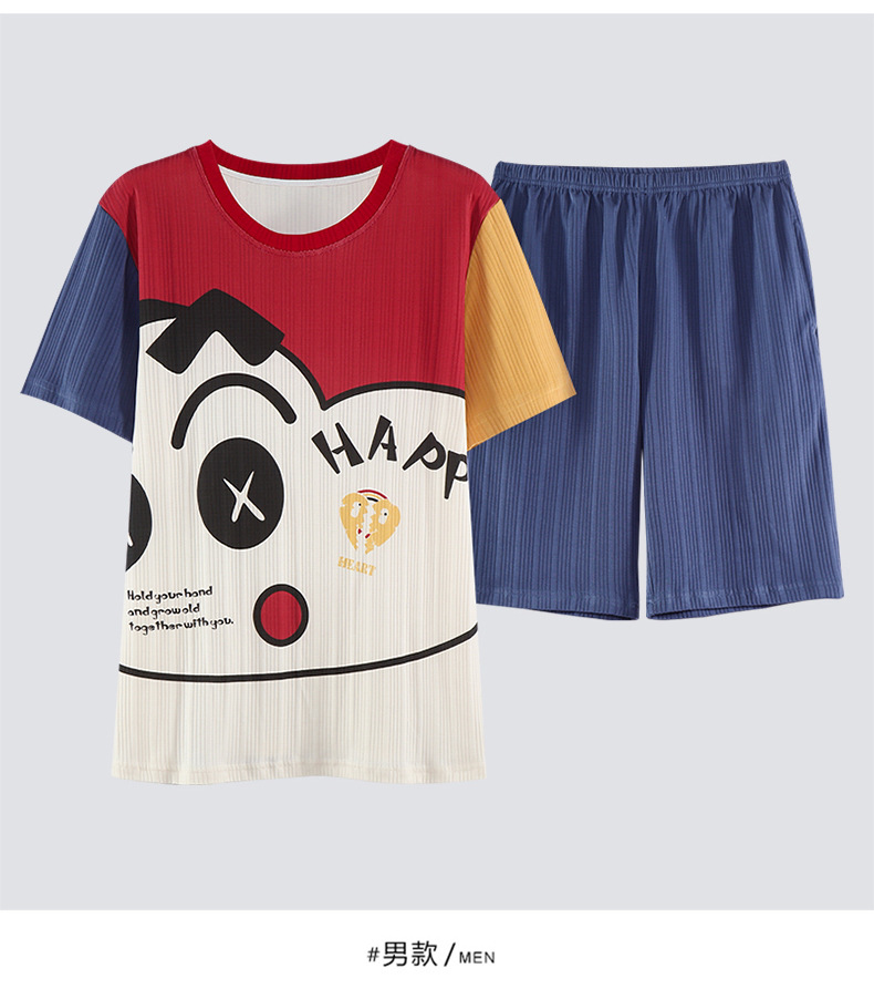 Novedades pareja manga corta pantalones cortos pijamas mujer verano slim algodón peinado hombre traje de hogar suelto casual cartoon pic 123