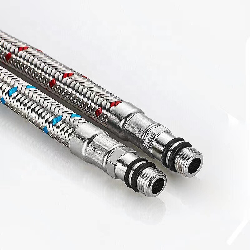 304不锈钢丝编织尖头进水管洗菜盆洗手盆单孔单头尖嘴60CM冷热管详情5