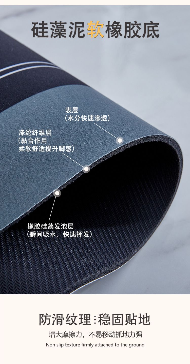 Soft diatom mud water-absorbing anti-slip foot MATS for the bathroom, cute cartoon light luxury entrance, anti-slip floor MATS for the kitchen pic 8