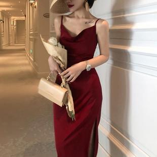 黑色吊带气质连衣裙夏季女法式吊带裙设计感裙子内搭打底小黑裙详情3