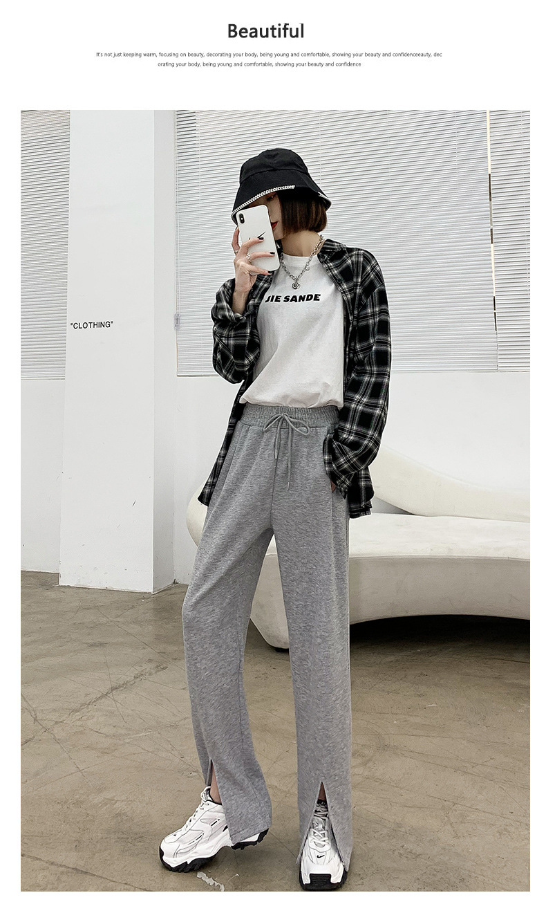 Black slit wide-leg pants for women, 2021 new style slimming casual pants, high-waisted loose straight leg with drape, versatile floor-length pants pic 15