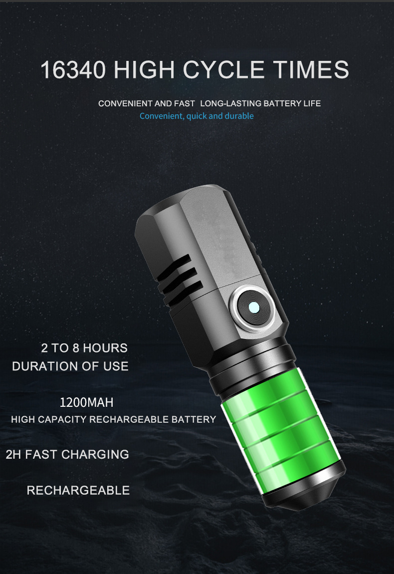 Wholesale of cross-border outdoor mini high-intensity flashlights, led rechargeable flashlights, high-intensity flashlights, hand-held flashlights pic 18
