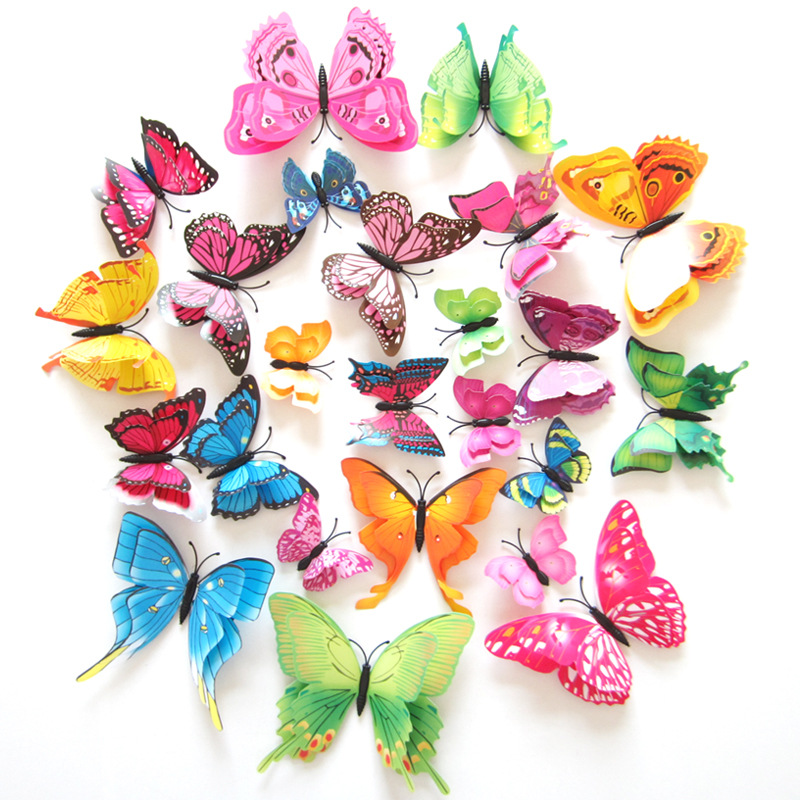 3D stereoscopic butterfly wall decoration creative stickers, 12 pieces of 9-color selected magnetic refrigerator stickers H-003, double-layer pic 14