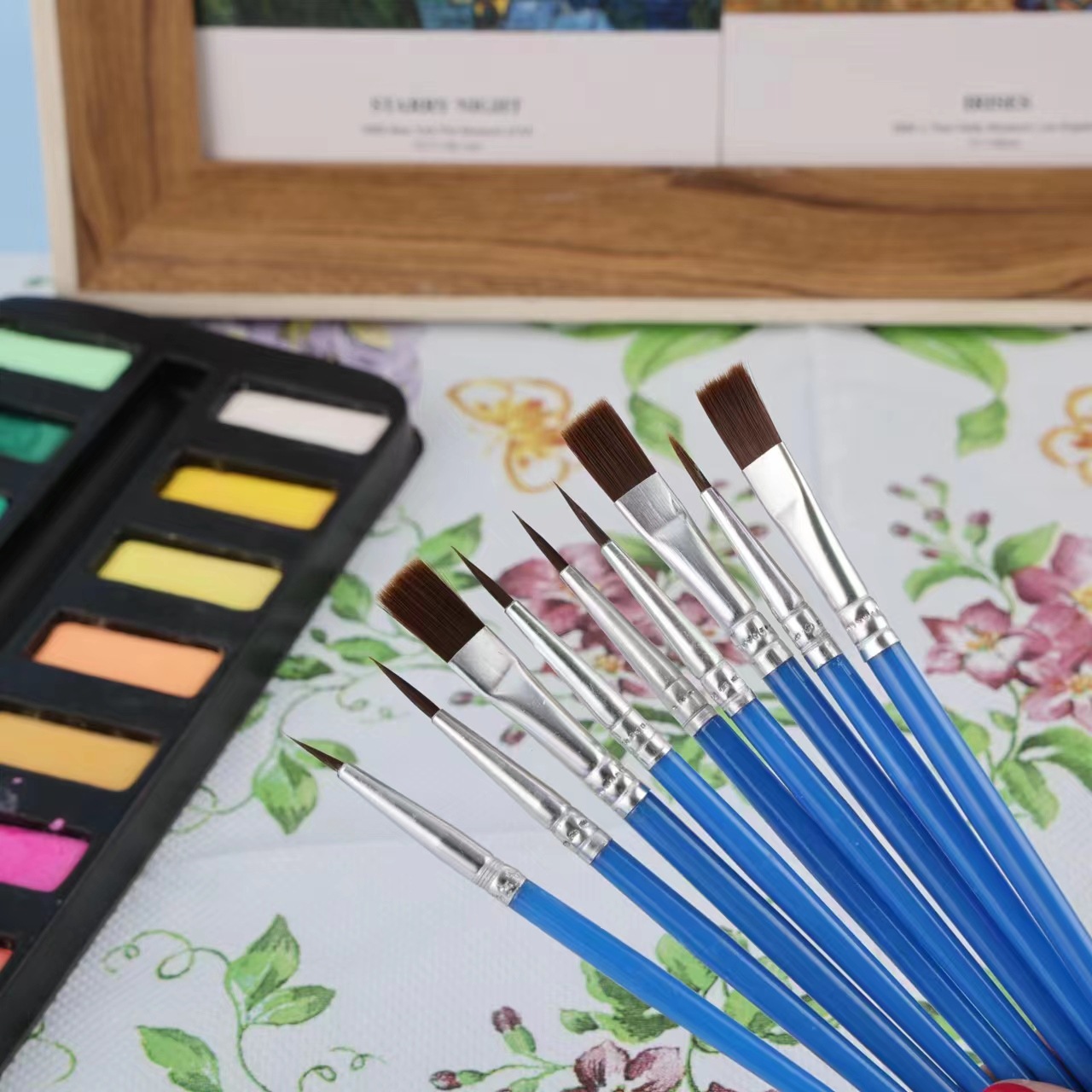 新款水粉油画笔 尼龙毛培训班儿童绘画笔平头斜头颜料油画笔套装详情2