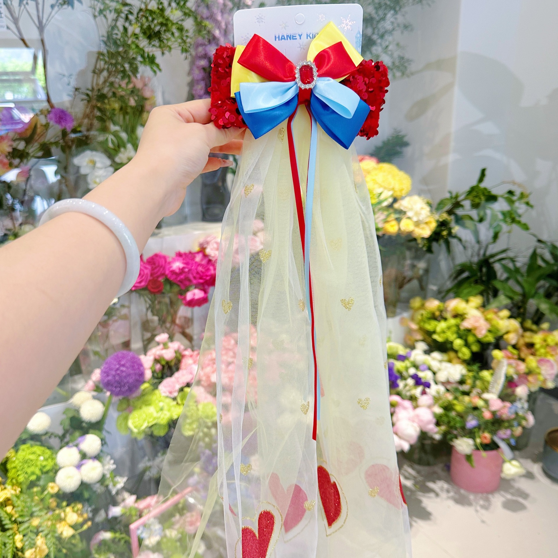 儿童头纱蝴蝶结纱纱发夹女童公主裙小女孩超仙后脑勺飘带发卡发饰详情4