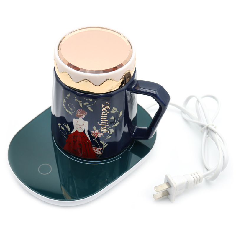Ceramic insulated cup, 55-degree constant temperature cup, heating coaster, mirror cover, handle spoon set, high-end business gift box pic 18
