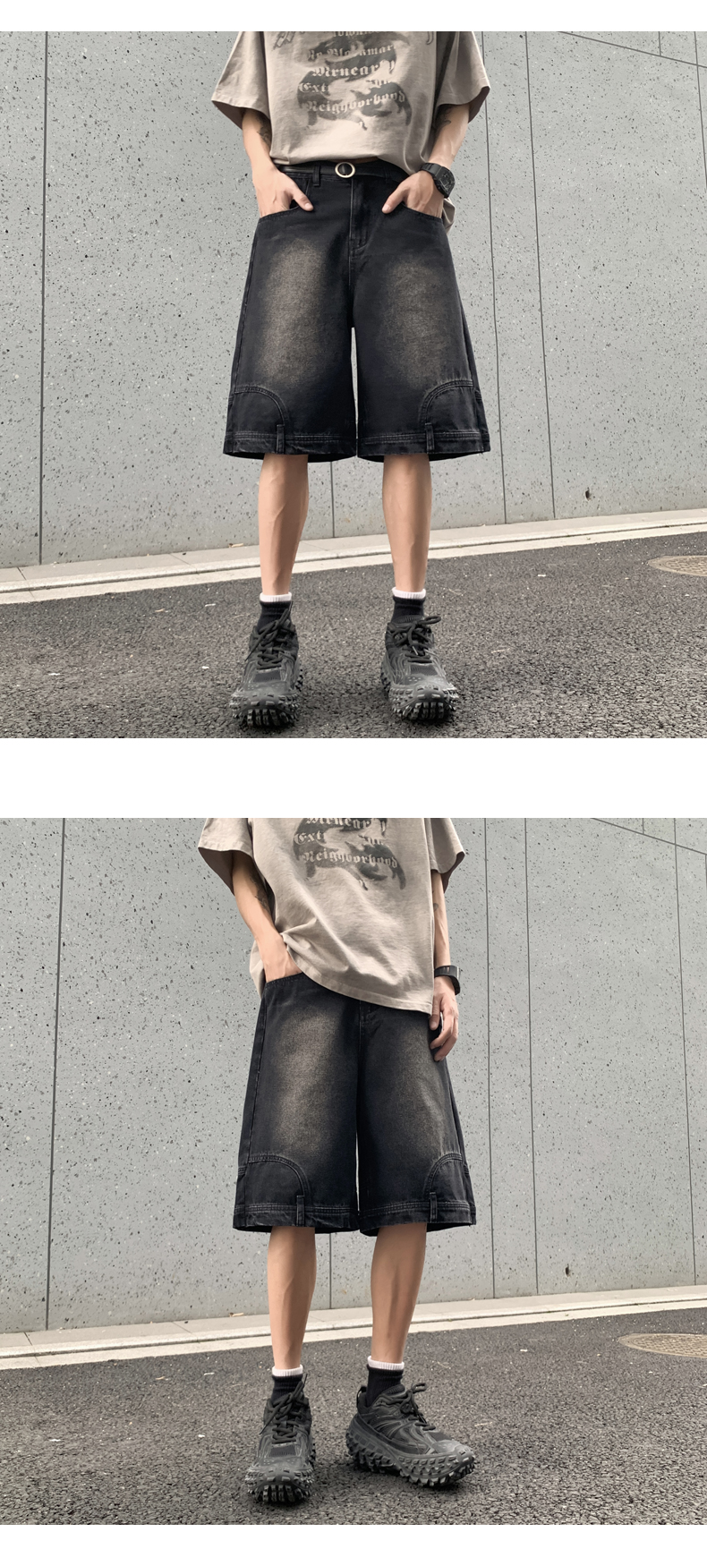 美式高街倒装牛仔短裤男夏季薄款小众设计感痞帅宽松休闲五分裤子详情9