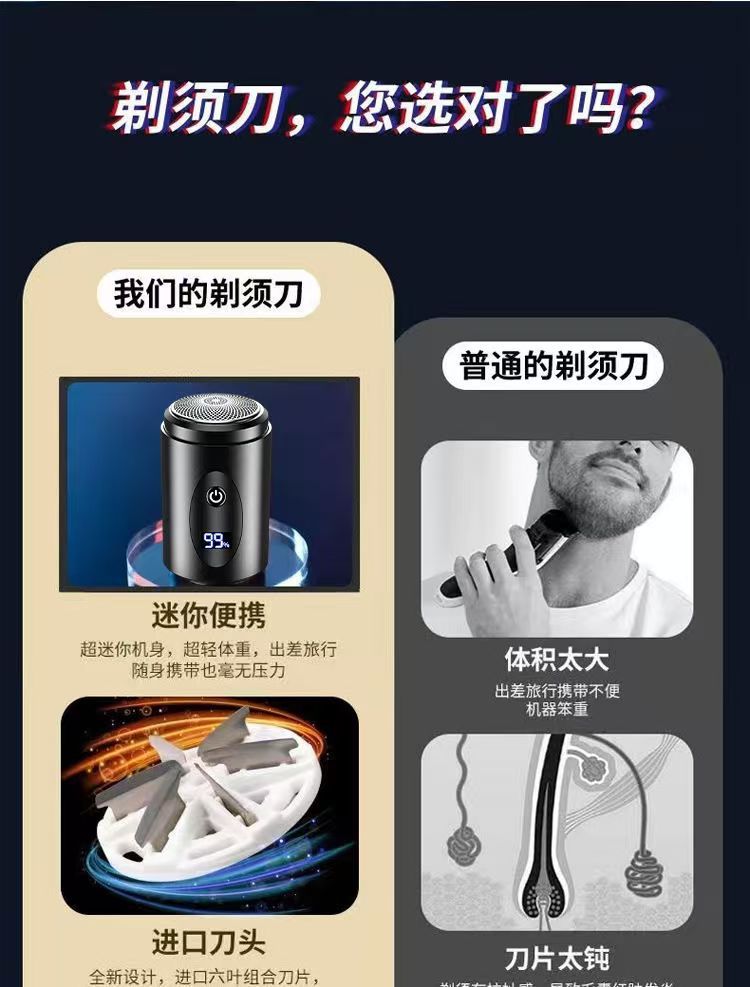 新款小钢炮剃须刀男士电动刮胡刀胡须刀迷你便携式车载水洗剃胡刀详情18