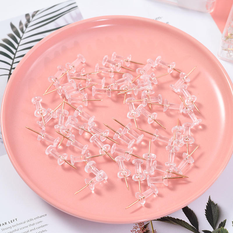 Cross-border supply of rose gold electroplated transparent thumbtacks, large and small long-tail clips, paperclip four-compartment boxes, creative office sets pic 5