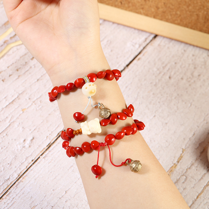 Love Red bean Bodhi Prayer beads couple bracelet, New Year gift, retro hand-woven red string bracelet for women in the zodiac year pic 2