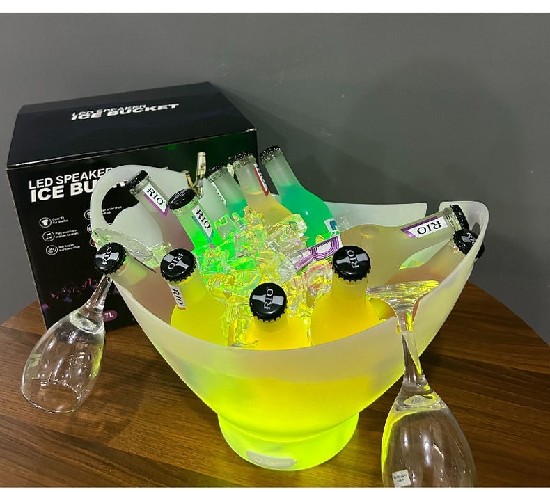 跨境新品7升大容量蓝牙发光冰桶低音炮小音箱LED灯光露营酒桶详情8