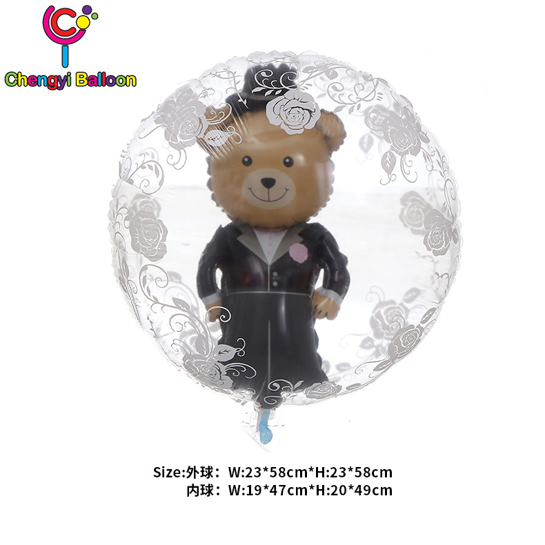 Cross-border bear, bride and groom, aluminum film balloon, ball within ball, wedding, proposal, declaration of love, flower boy ball, bouquet, party decoration pic 4
