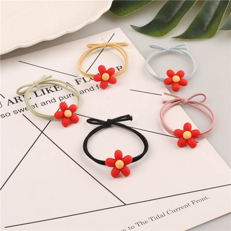 New small red flower hair band, five-petal flower cartoon flower hair tie, hair tie rubber band, high-elasticity braided hair tie pic 14