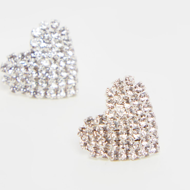 颜陌跨境欧美闪耀水钻桃心耳钉甜美气高级感小众满钻爱心耳环女详情3