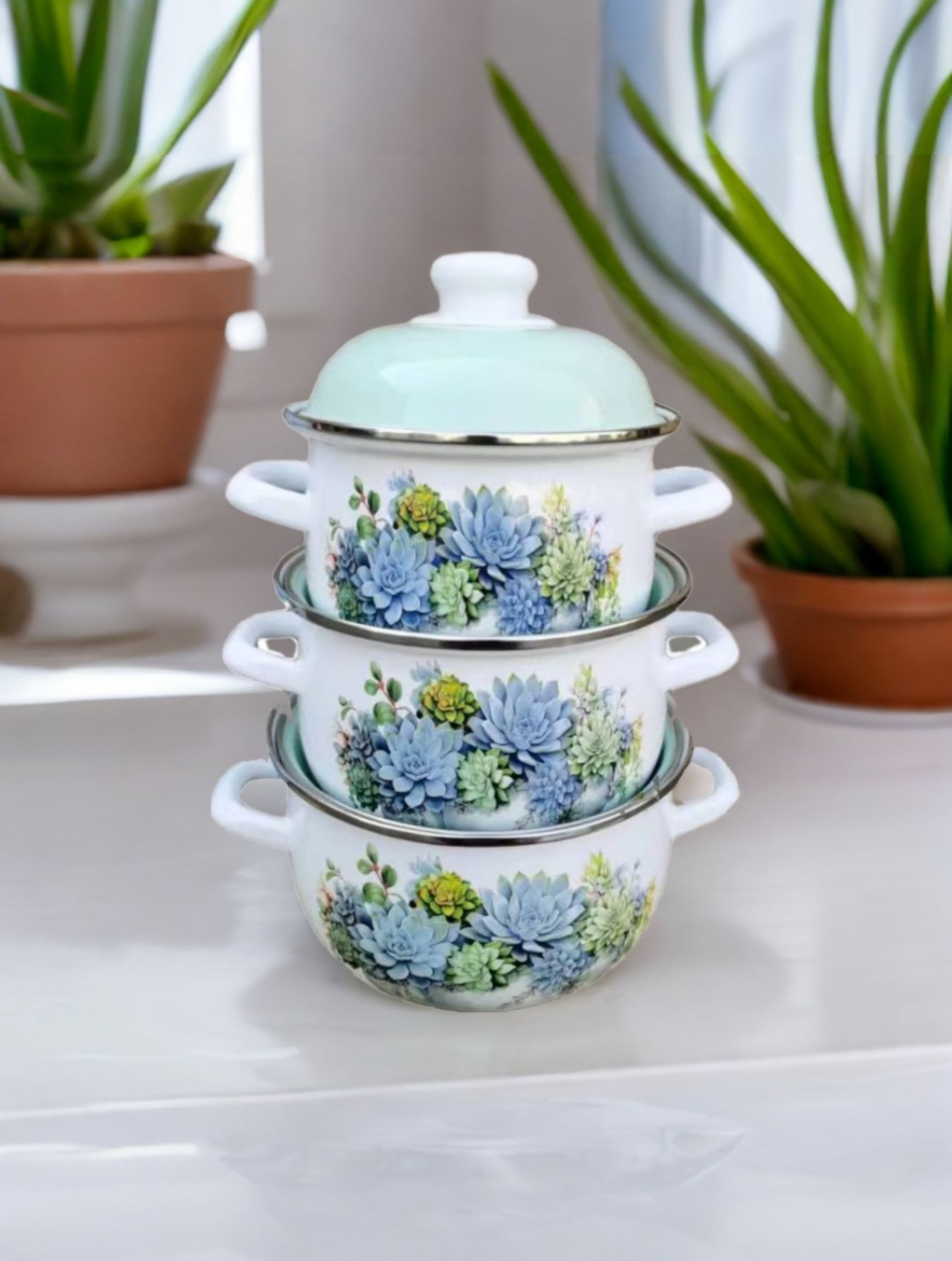 Enamel stew pot, soup pot with lid, thickened preservation three-piece set wholesale. Russian flower can be used over open flame 16-18-20 pic 2