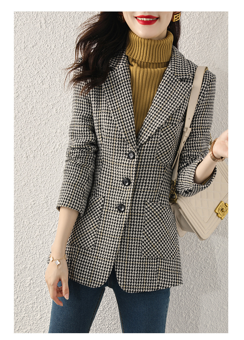 Early autumn Japanese-style checkered mid-length coat for women, slimming and fashionable checkered suit, three-pocket small suit for women pic 31
