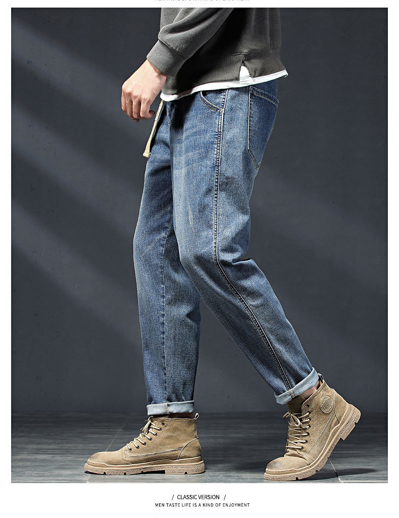 春秋季潮牌牛仔裤男士黑灰色直筒小脚经典耐磨显瘦百搭休闲长裤子详情14