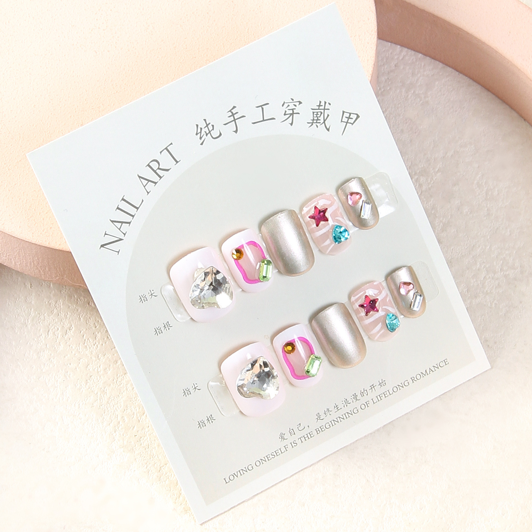 纯手工穿戴甲甜美极光短款美甲贴片半透简约假指甲工厂批发穿戴甲详情11