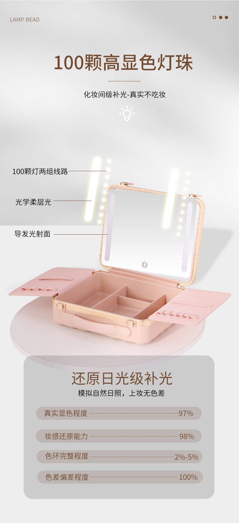 奇辉铝镁合金化妆箱2023新款小红书爆款化妆箱镜子cosmetics盒子详情5