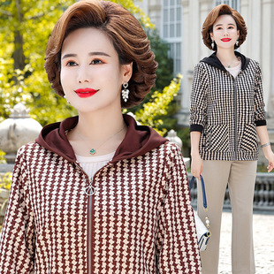 妈妈装时尚连帽外套秋装新款中老年女装夹克衫中年妇女长袖上衣潮详情5