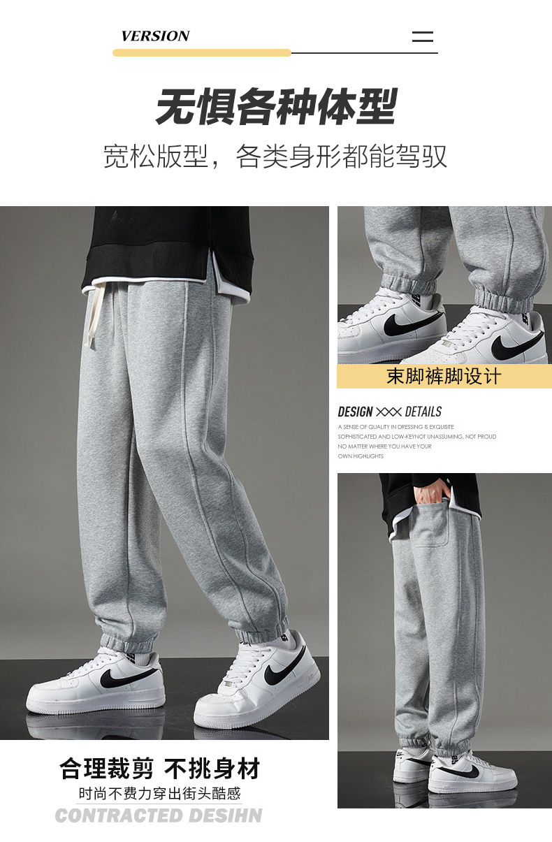 Cotton casual pants for men 2023 Spring/autumn knitted sports tapered sweatpants, loose, large-sized, fleece and thickened straight-leg pants pic 8