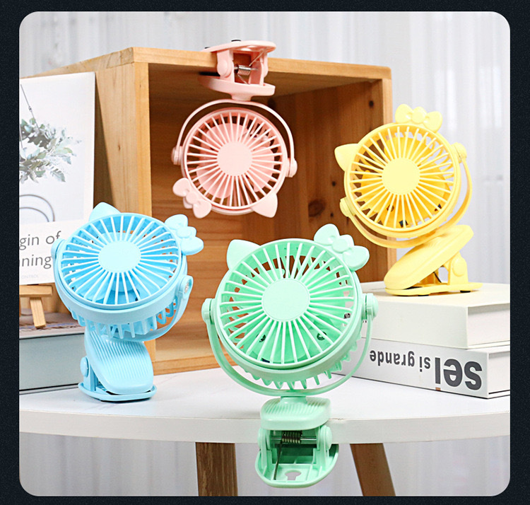新品卡通夹子桌面小风扇USB充电可夹床头风扇车载灯光迷你风扇详情3