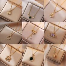 This is a unique new design pendant with a Japanese and Korean style, featuring cherry fruits and zircon. It is a stylish titanium steel necklace pic 39